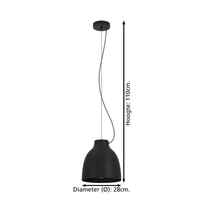 Black industrial pendant light aluminium, Thijs