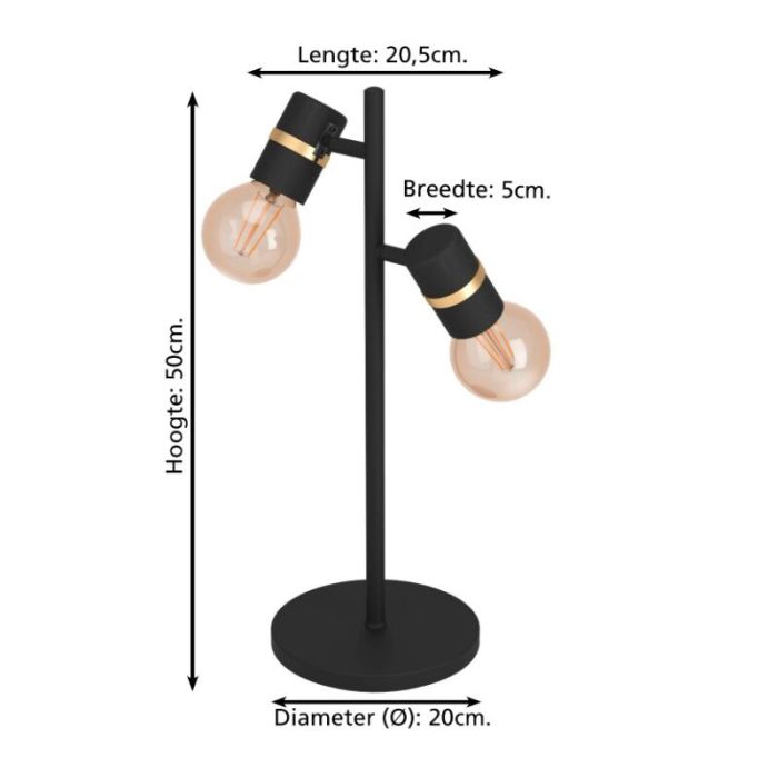 Black table lamp aluminium, Jelger, with switch