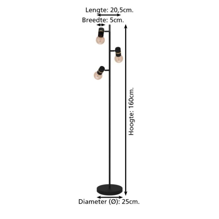 Black floor lamp aluminium, Jelger, with switch