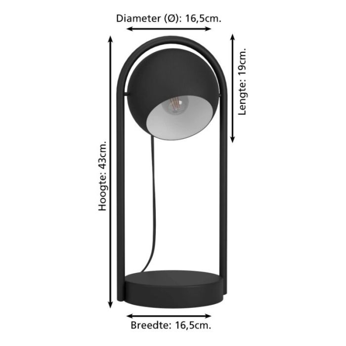 Black industrial table lamp aluminium, Jasin, with switch