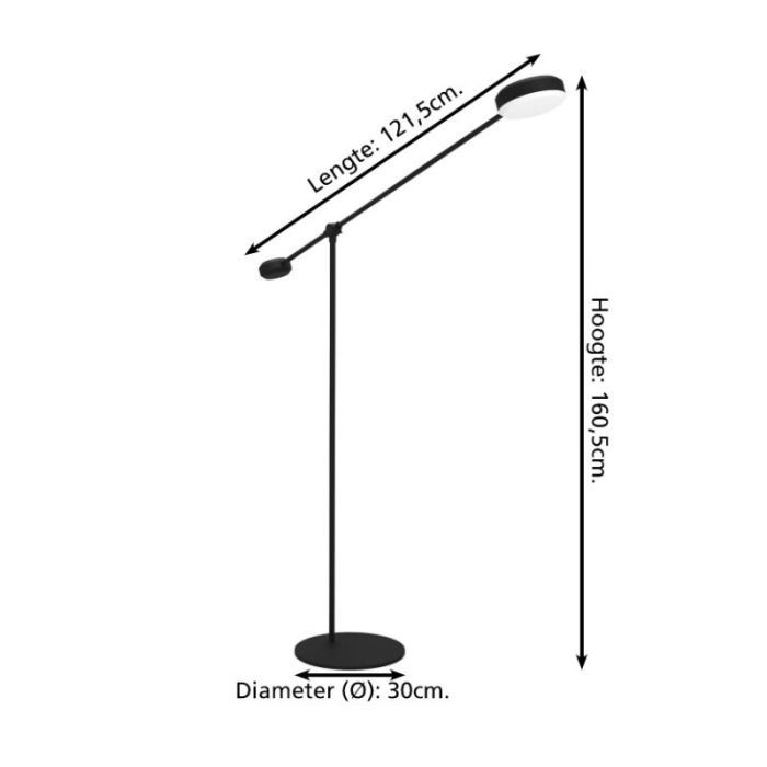 Black modern reading floor lamp aluminium, Thies, 24W, 3000K LED, 3-step dimmable