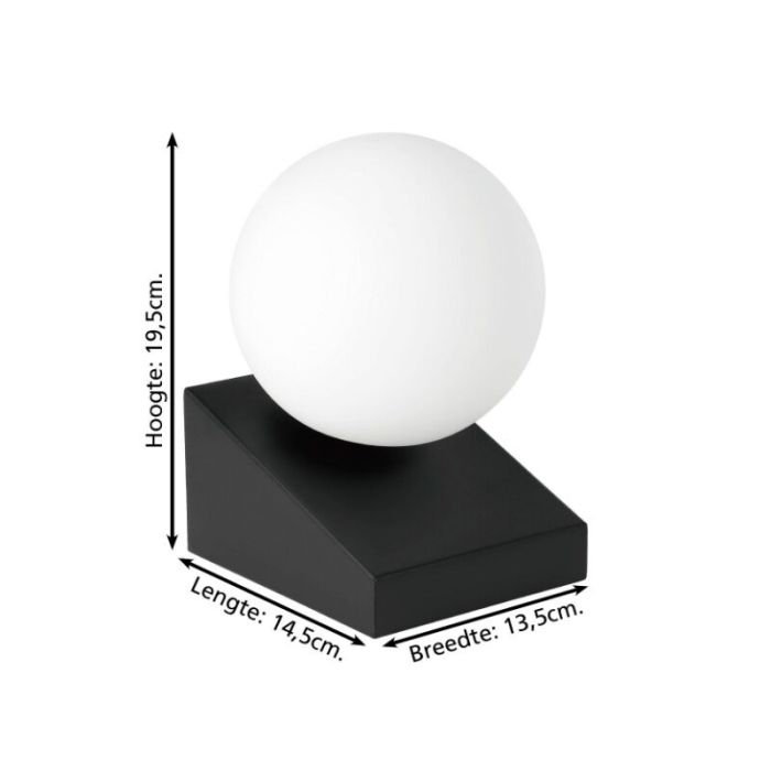 Black table lamp glass, Wesly, with switch