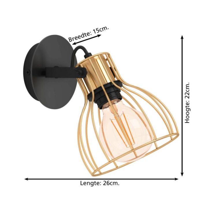 Golden industrial wall spotlight aluminium, Tjarda