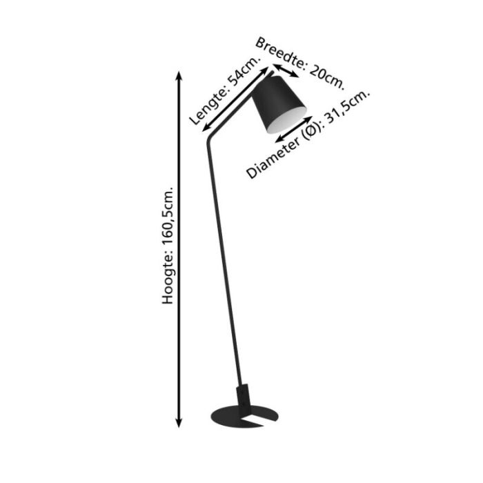 Black industrial floor lamp aluminium, Jasmyn, with switch