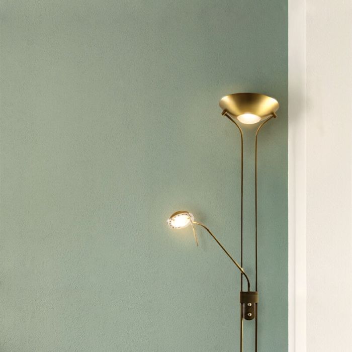 Modern reading floor lamp brass, Salvador, 18W, 3000K LED, with switch