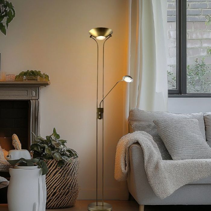Modern reading floor lamp brass, Salvador, 18W, 3000K LED, with switch