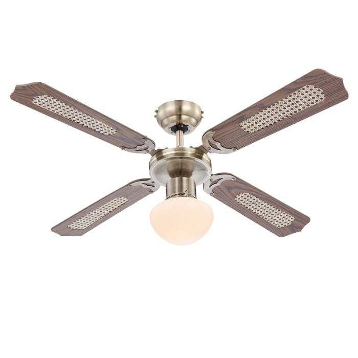 Brown classic ceiling fan stainless steel, Henza, with pull switch