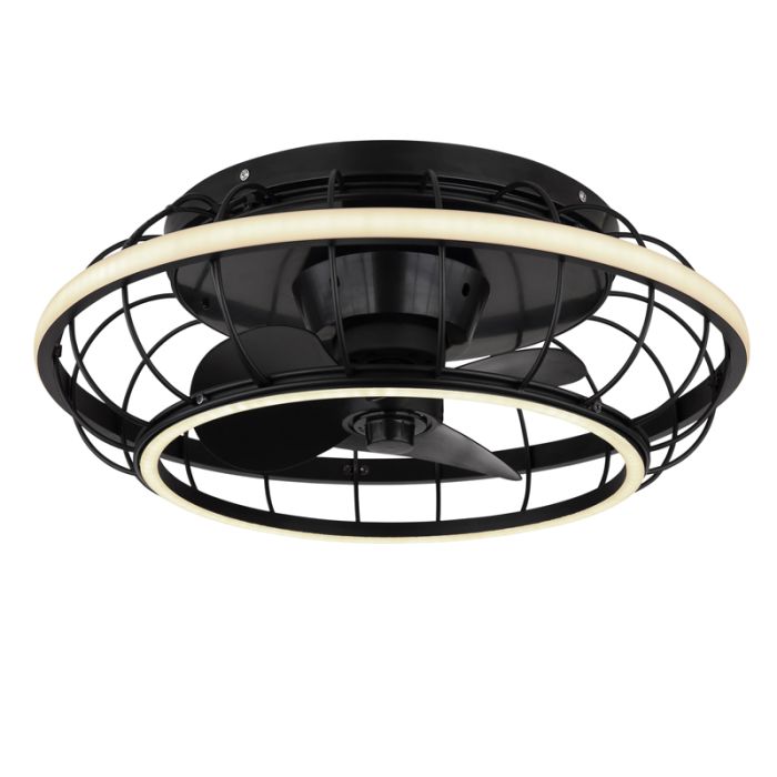 Black industrial ceiling fan metal, Jorne, 30W, warm to cold white adjustable LED, with remote control