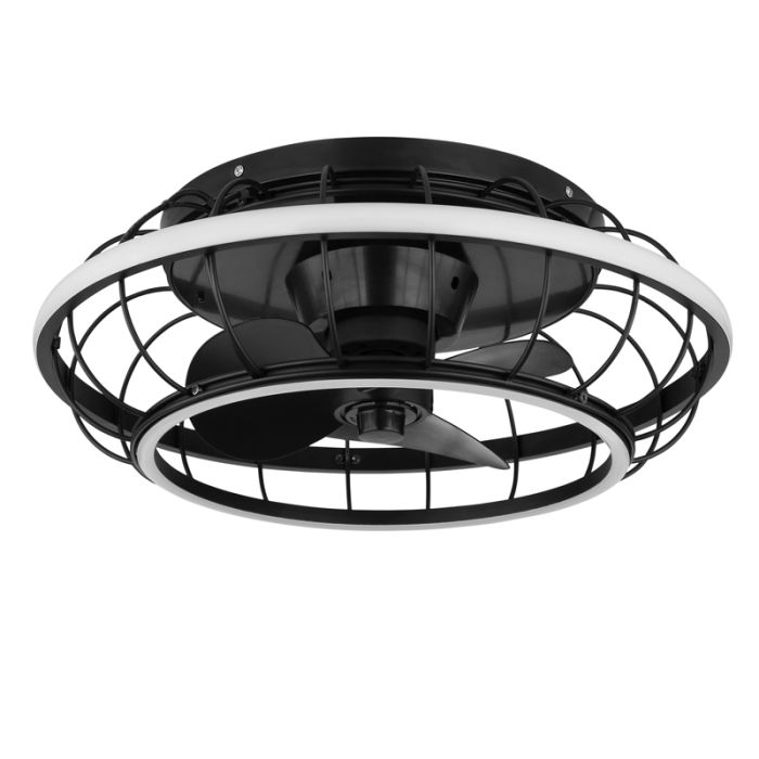 Black industrial ceiling fan metal, Jorne, 30W, warm to cold white adjustable LED, with remote control