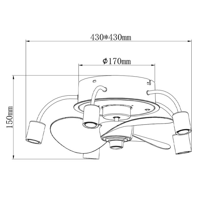 Black modern ceiling fan metal, Kiet, with remote control
