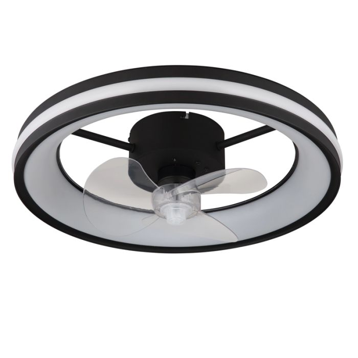 Black modern ceiling fan plastic, Klaaske, 30W, warm to cold white adjustable LED, with remote control