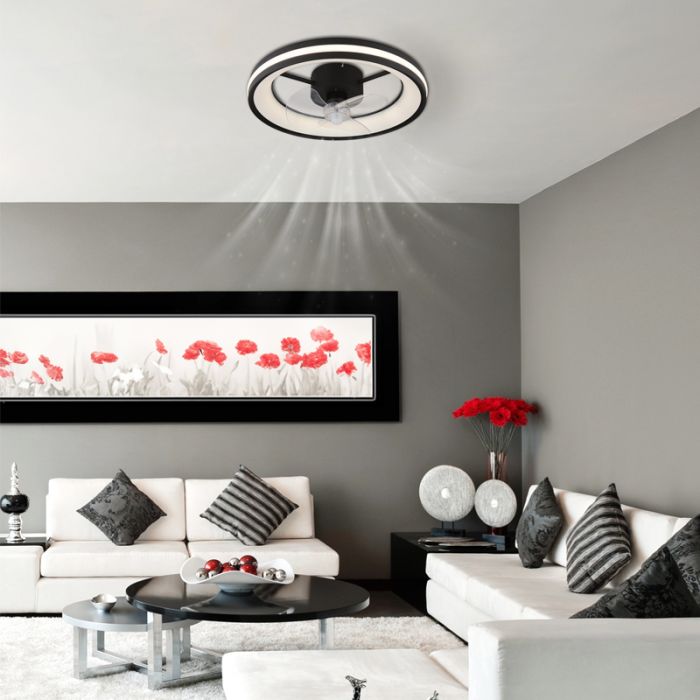 Black modern ceiling fan plastic, Klaaske, 30W, warm to cold white adjustable LED, with remote control