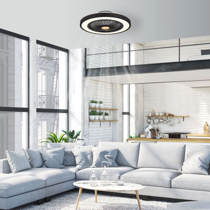 Black modern ceiling fan plastic, Komal, 45W, warm to cold white adjustable LED, with remote control