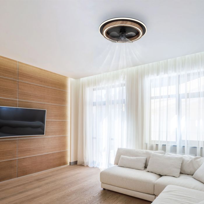 Brown modern ceiling fan plastic, Lamine, 32W, warm to cold white adjustable LED, with remote control