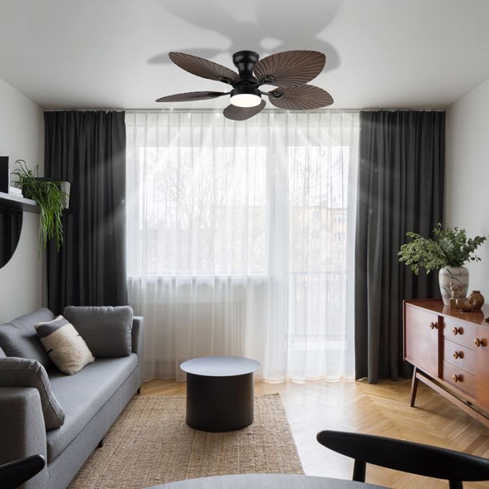 Brown rustic ceiling fan metal, Naduah, 22W, white switch LED, with remote control