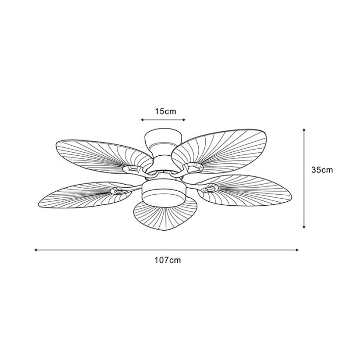 Brown rustic ceiling fan metal, Naduah, 22W, white switch LED, with remote control