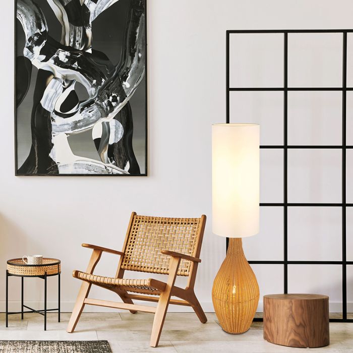 White rustic floor lamp fabric, Nelleke, with switch