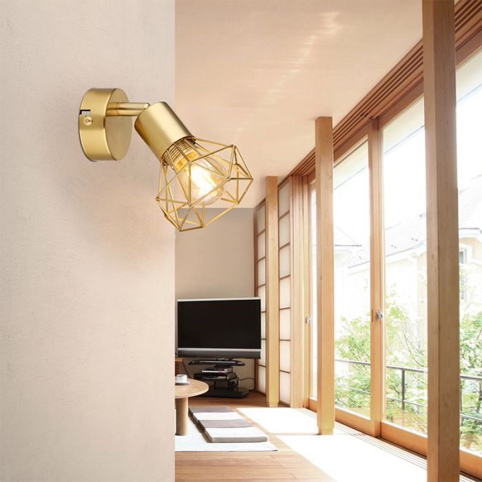 Golden industrial wall spotlight metal, Oebele