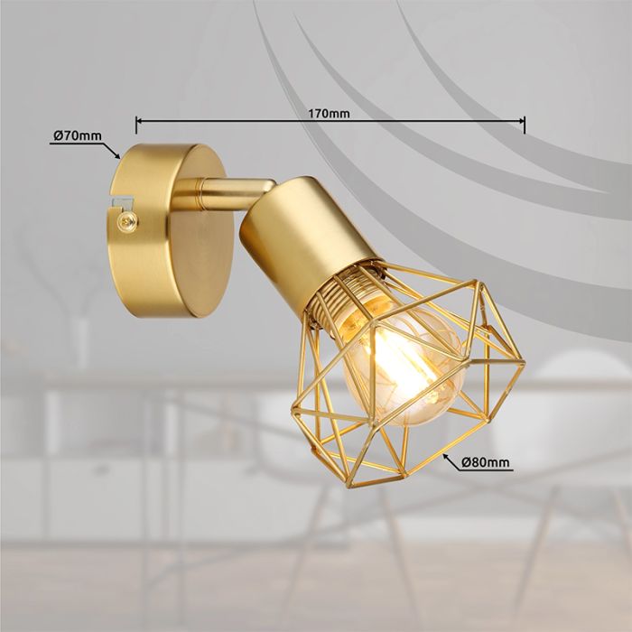 Golden industrial wall spotlight metal, Oebele