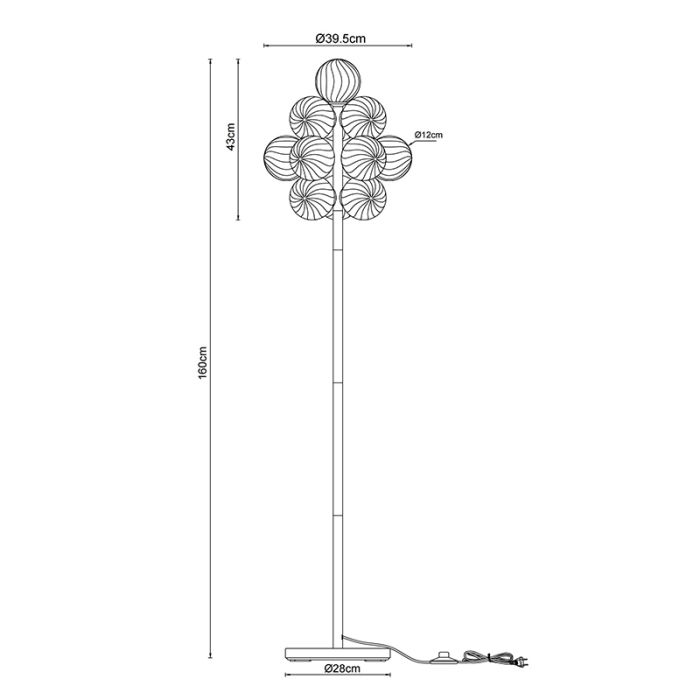 Grey floor lamp smoke glass, Ozan, with switch