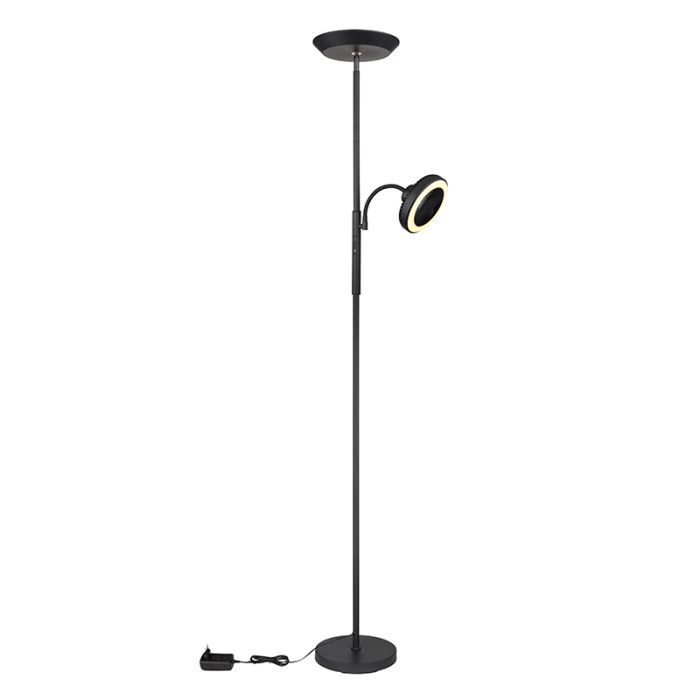 Black floor lamp with fan, Raimond, 20W, warm to cold white adjustable LED, with touch dimmer