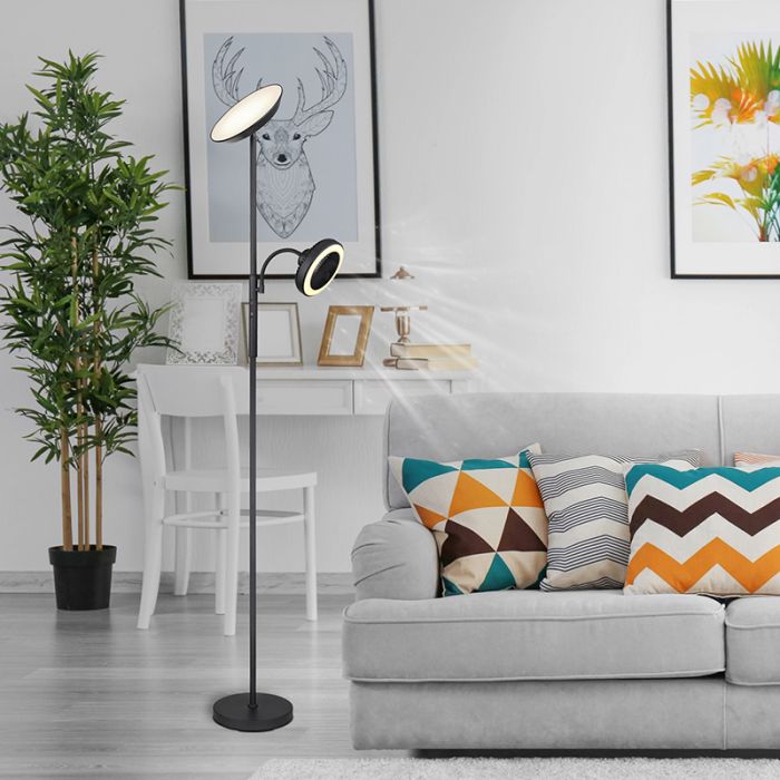 Black floor lamp with fan, Raimond, 20W, warm to cold white adjustable LED, with touch dimmer