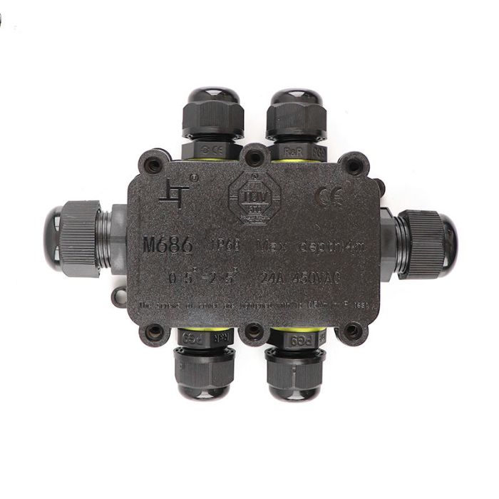 Waterproof 6-way cable coupling, with Wago plug inside, IP68