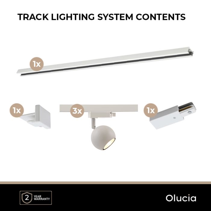 1M white 1 phase track lighting system + 3 Alco track spots