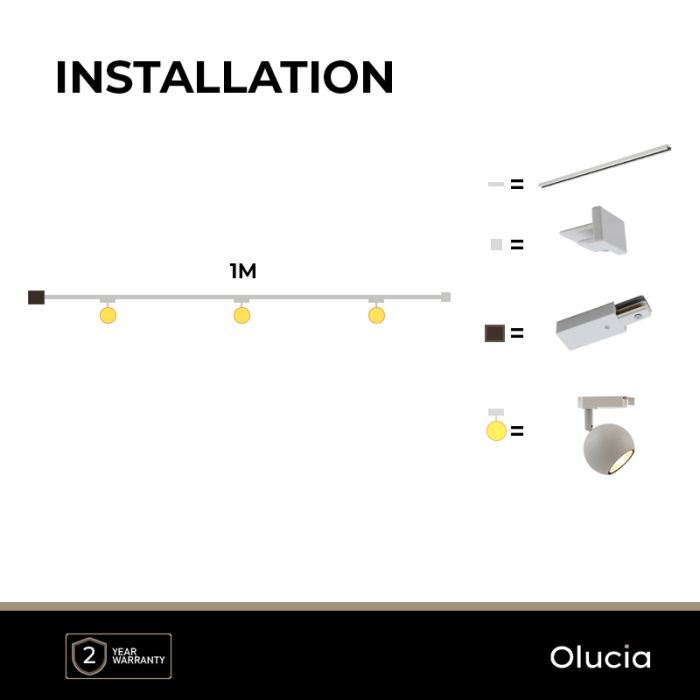 1M white 1 phase track lighting system + 3 Alco track spots