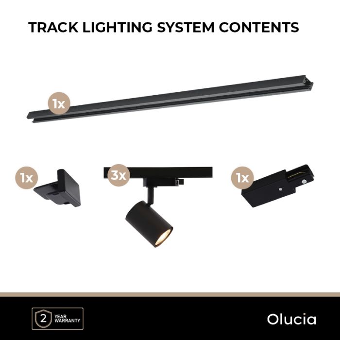 1M black 1 phase track lighting system + 3 Elena track spots