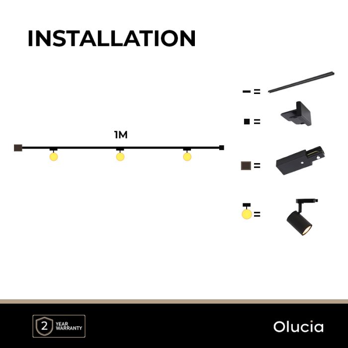 1M black 1 phase track lighting system + 3 Elena track spots