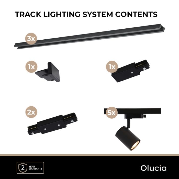3M black 1 phase track lighting system + 5 Elena track spots