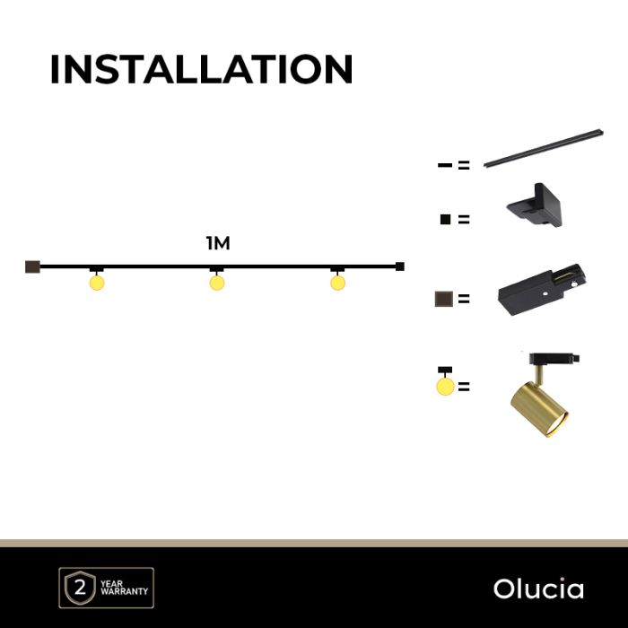 1M brass 1 phase track lighting system + 3 Elena track spots