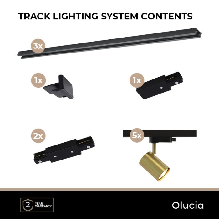 3M brass 1 phase track lighting system + 5 Elena track spots