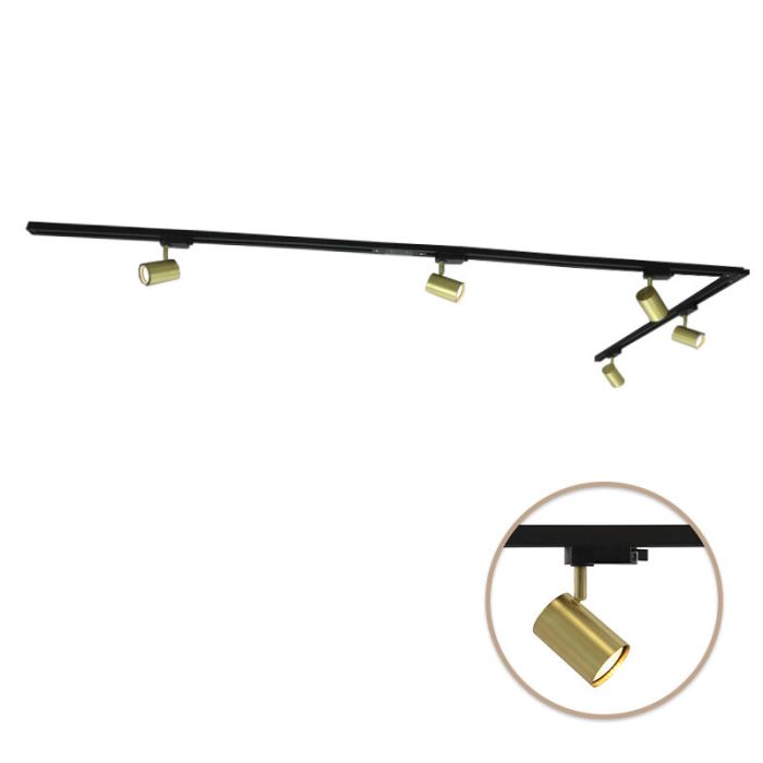3M brass 1 phase track lighting system with a corner + 5 Elena track spots