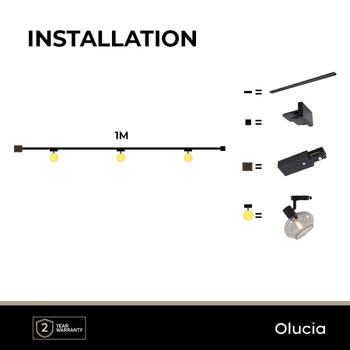 1M black 1 phase track lighting system + 3 Skip track spots