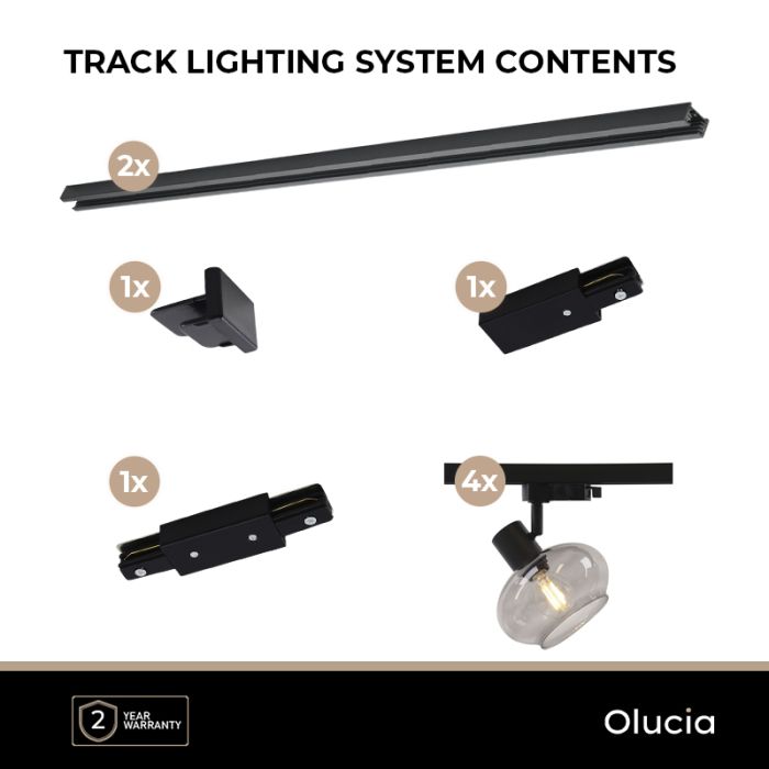2M black 1 phase track lighting system + 4 Skip track spots