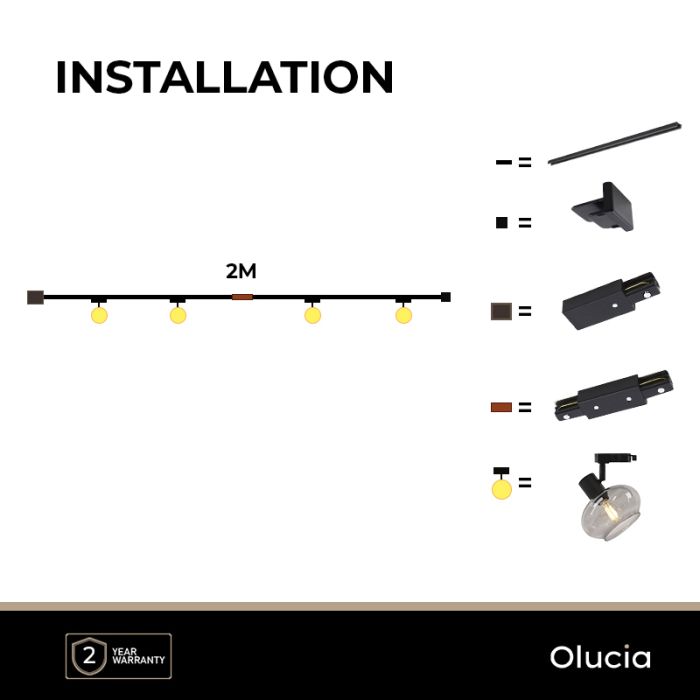 2M black 1 phase track lighting system + 4 Skip track spots