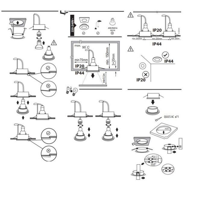 Aluminium bathroom recessed downlight white, Pelle, IP44