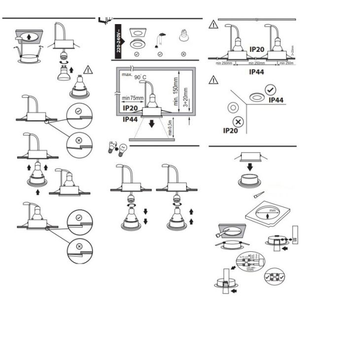 Aluminium bathroom recessed downlight chrome, Pierre, IP44