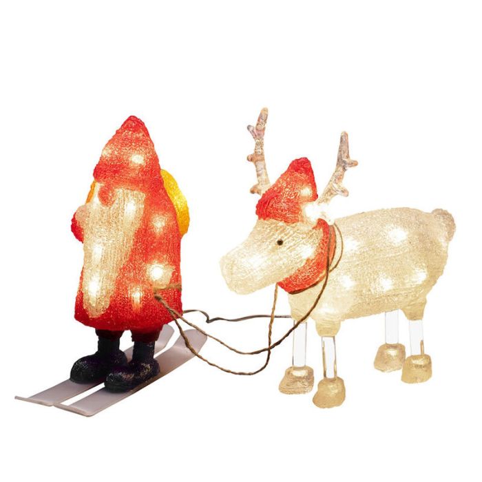 Red Christmas 3d Christmas figure acrylic, Kerstman en rendier, 2W, 4000K LED, IP44