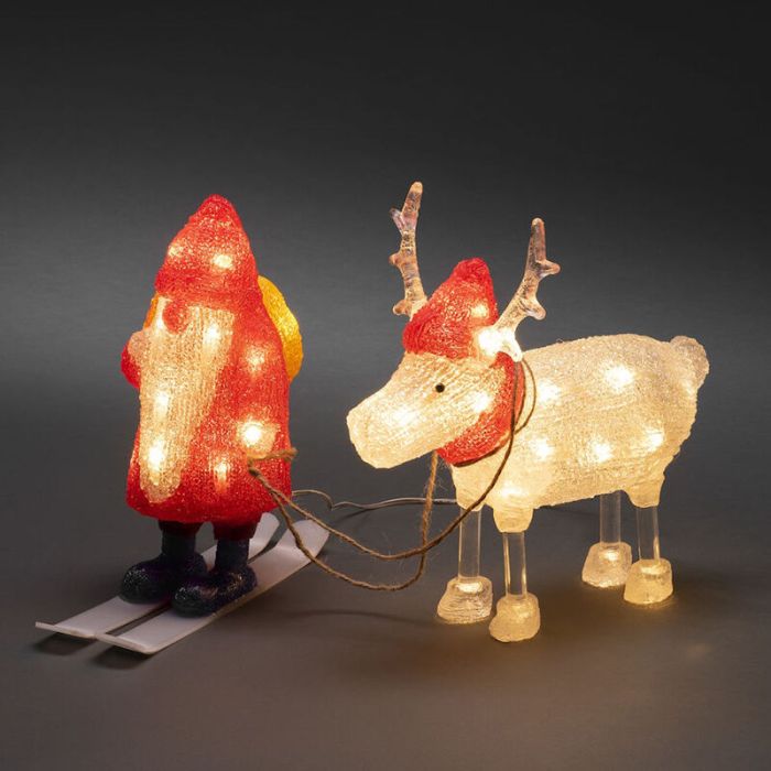 Red Christmas 3d Christmas figure acrylic, Kerstman en rendier, 2W, 4000K LED, IP44