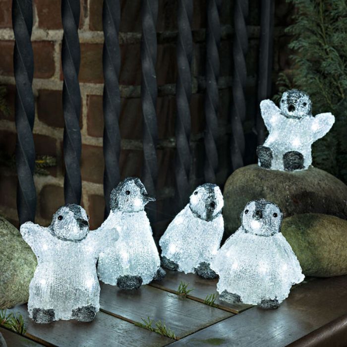 LED Penguins, 3D Christmas motifs - Set of 5, for indoor and outdoor use