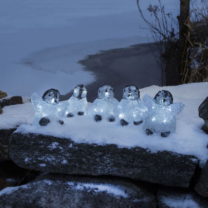 LED Penguins, 3D Christmas motifs - Set of 5, for indoor and outdoor use