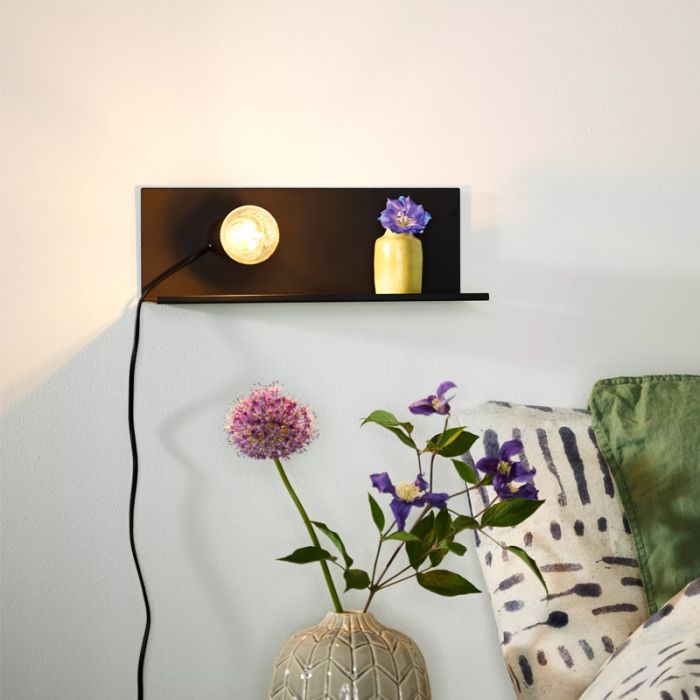 Black wall light modern, Sebo, with switch
