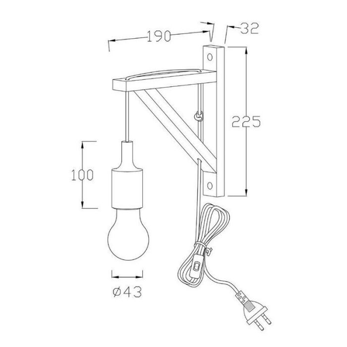 Wood wall light white, Fix, with switch