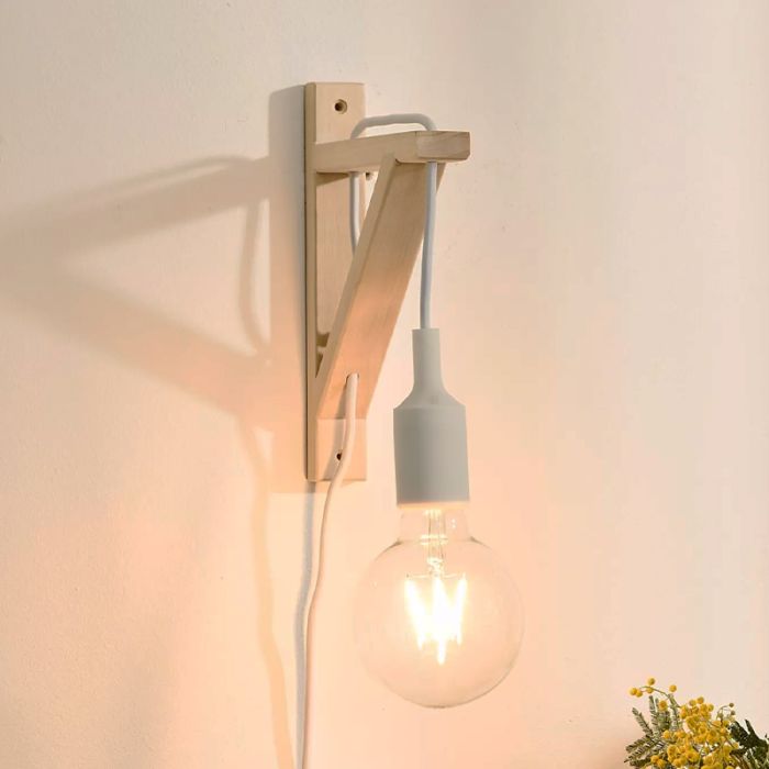 Wood wall light white, Fix, with switch