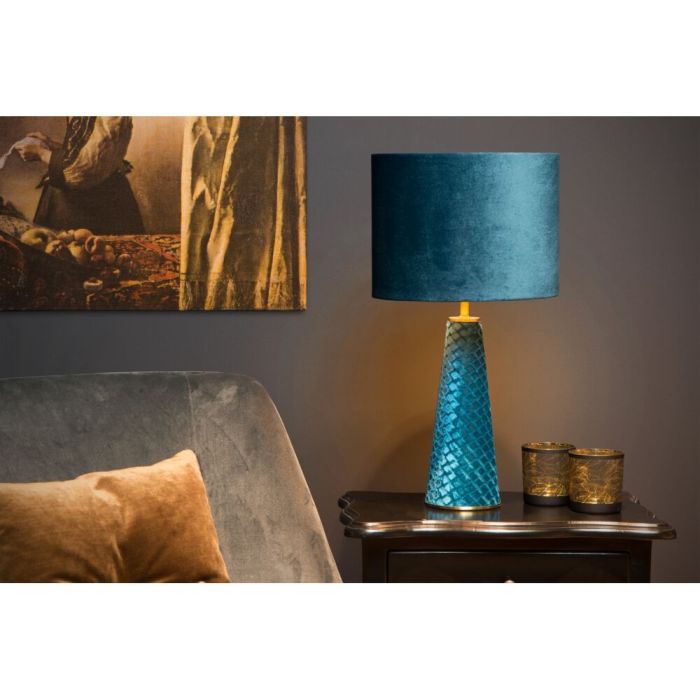 Blue table lamp retro, Extravaganza Velvet, with switch