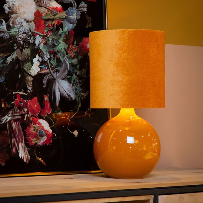 Yellow table lamp retro, Esterad, with switch