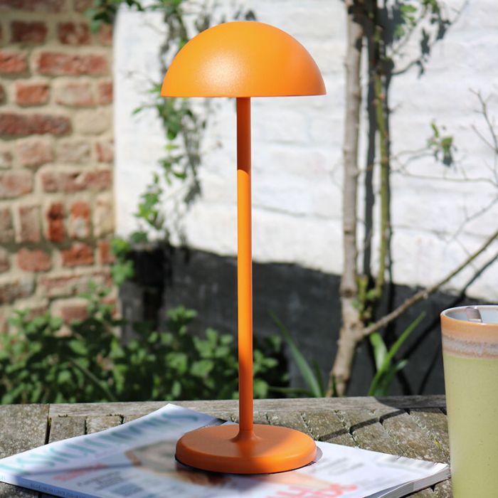 Orange outdoor table lamp retro, Joy, 1,5W, 3000K LED, IP54, with touch dimmer